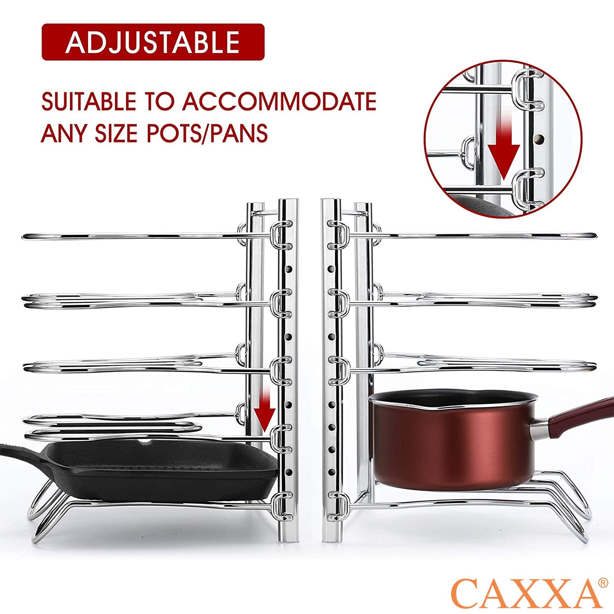CAXXA chrome finish pan rack durable and stylish in busy kitchens.