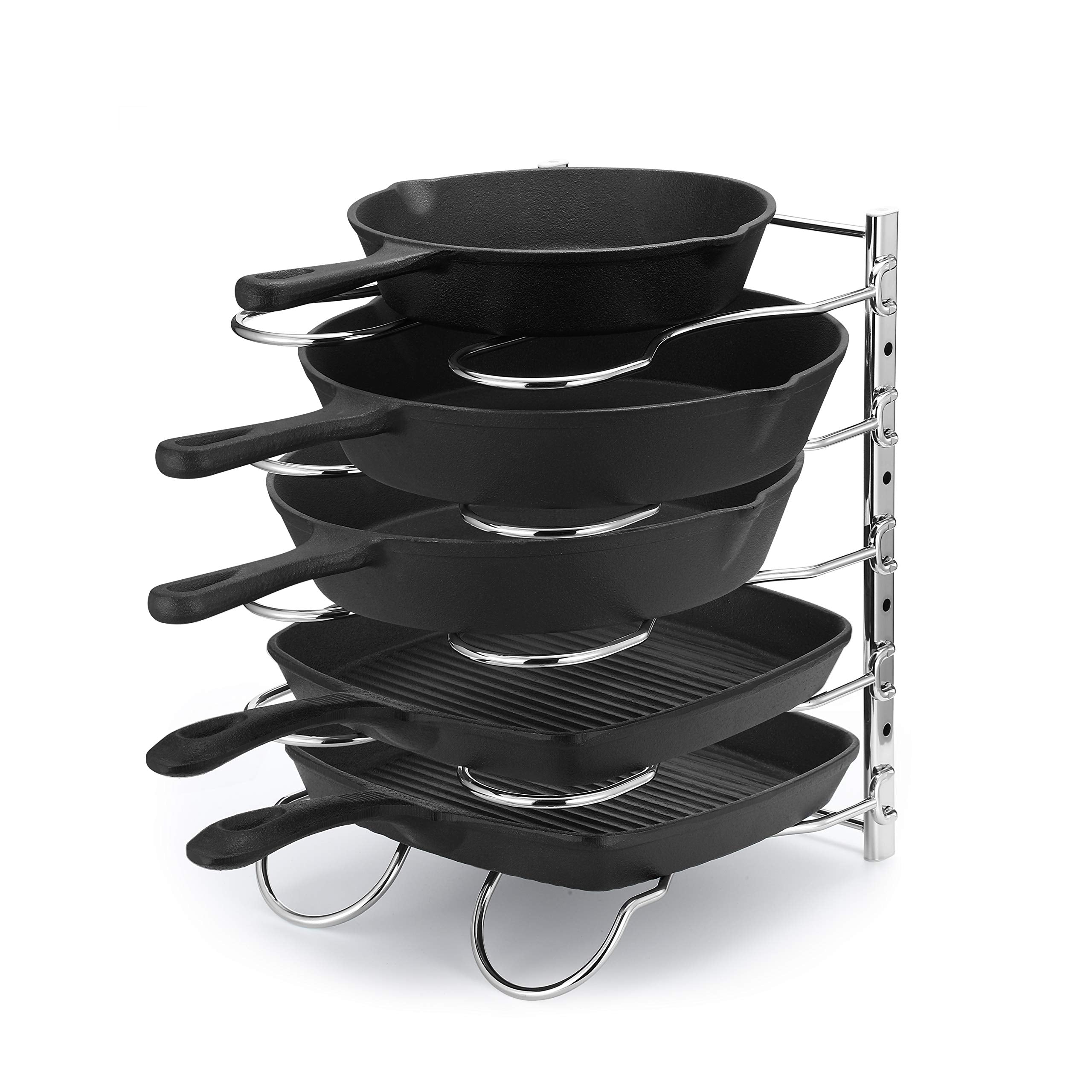 CAXXA Heavy Duty Pan Rack with adjustable dividers keeps cookware organized and easy to access.