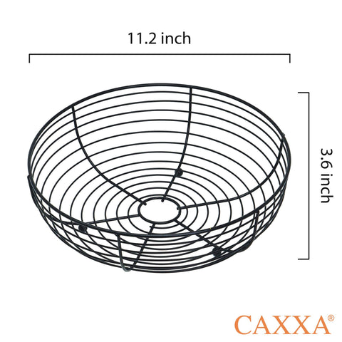 CAXXA matte black wire basket enhances kitchen decor while keeping produce organized.