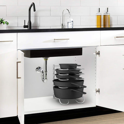 CAXXA space-saving storage fits in most cabinets for organized cookware.