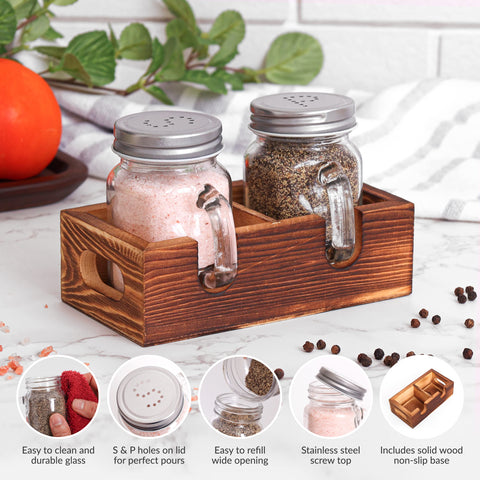 CB Accessories salt and pepper shakers viewed from the side for easy seasoning.