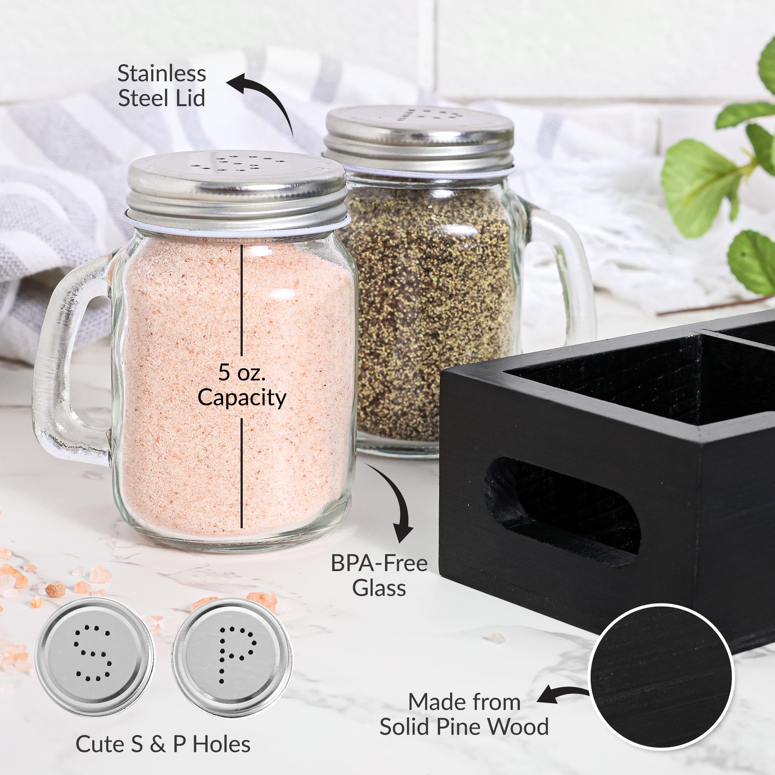 CB Accessories wood holder caddy organized with two glass shakers