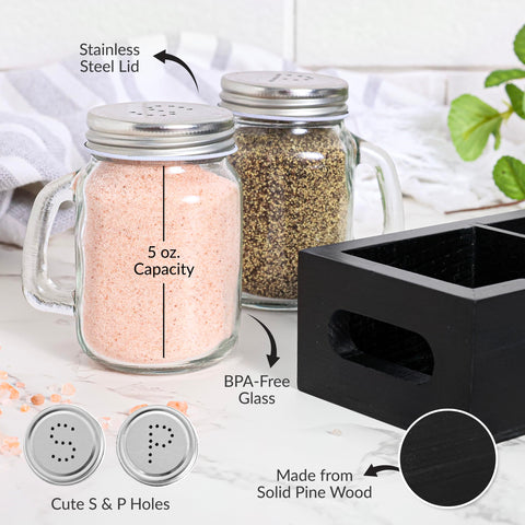 CB Accessories wood holder caddy organized with two glass shakers