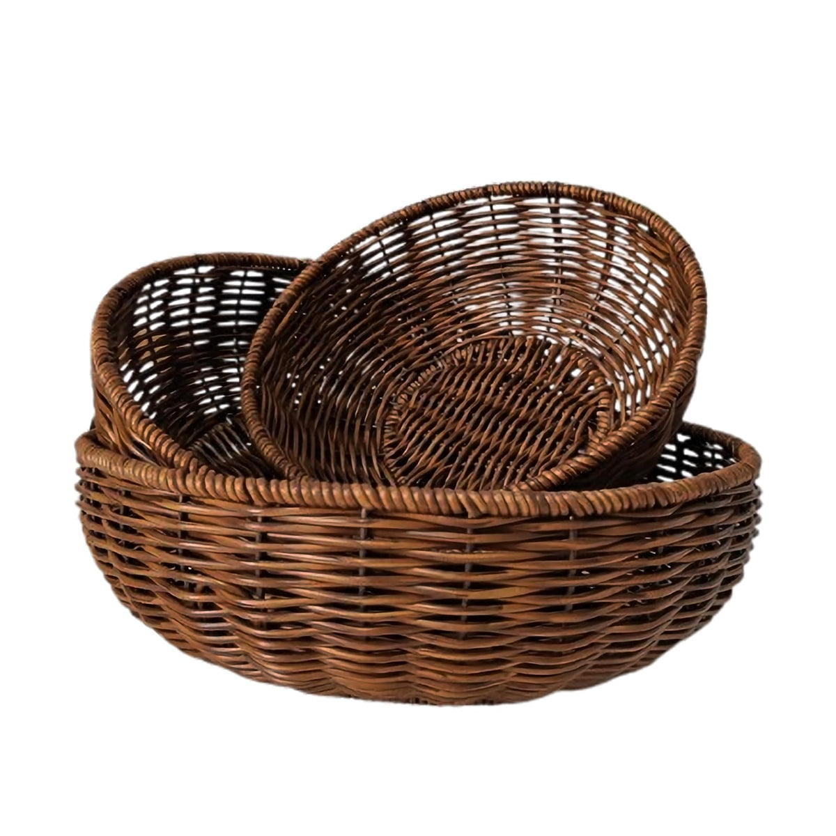 CBAOCBKVH three small round wicker baskets as a bread tray display