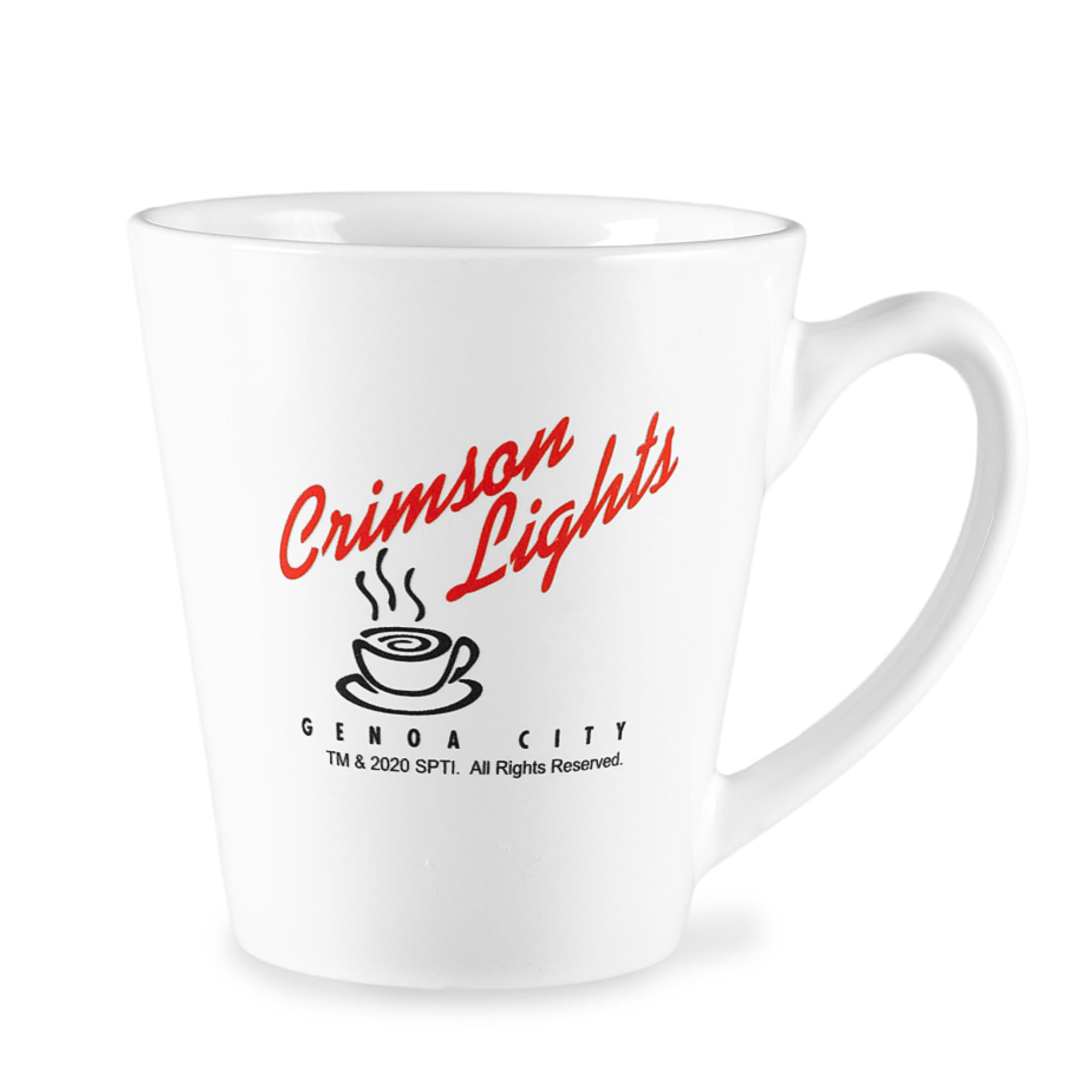 CBS Young and the Restless Crimson Lights mug logo on white ceramic, ideal for daily coffee.