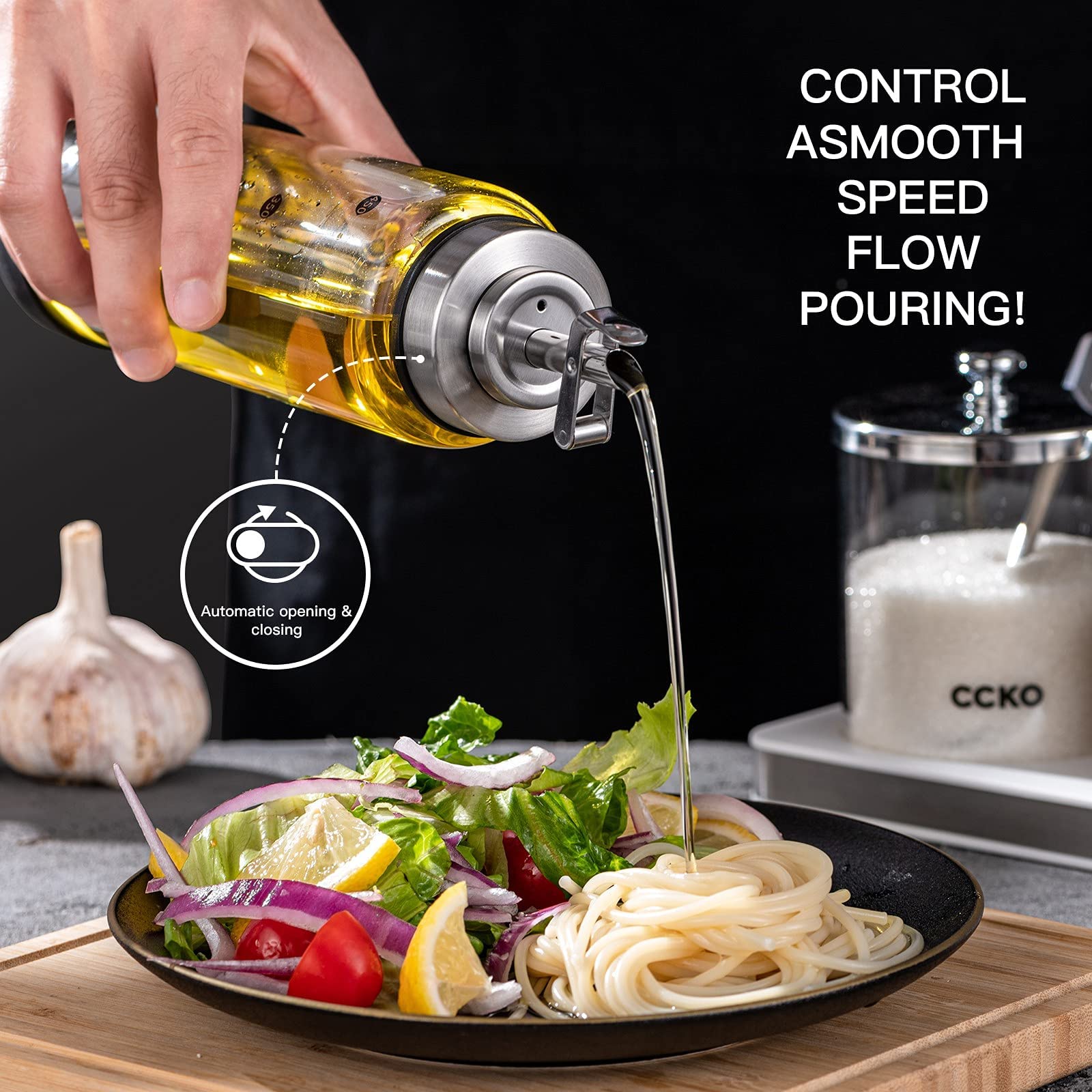 CCKO anti-slip base keeps the bottle stable on countertops during cooking