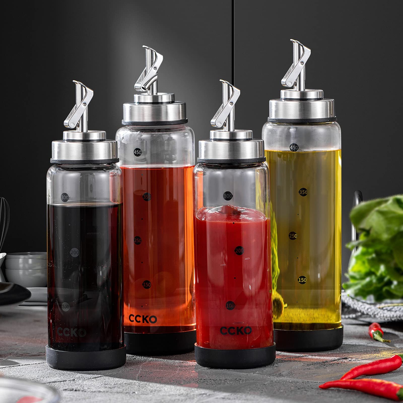 CCKO glass olive oil dispenser top spout, no-drip design reduces kitchen mess