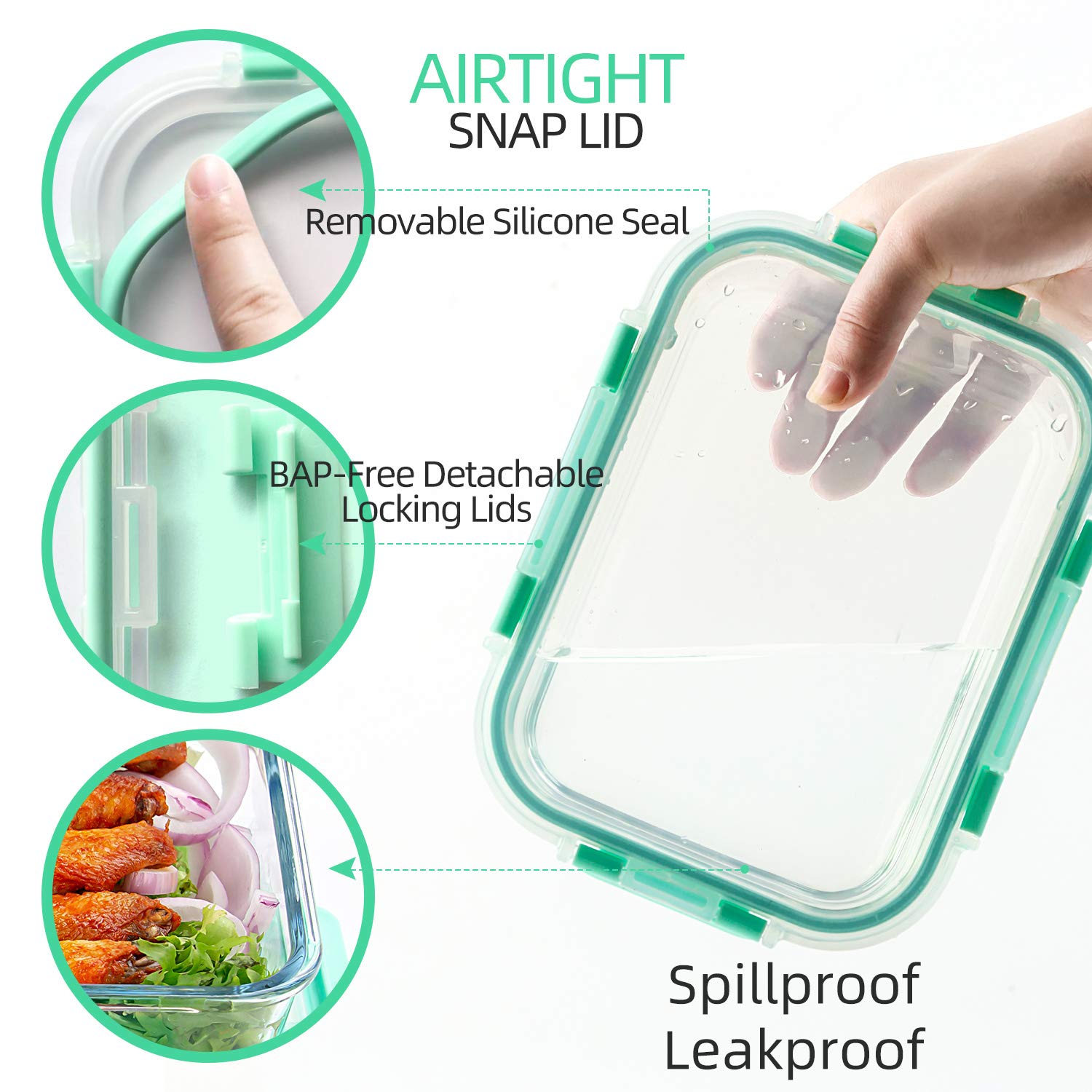 C CREST borosilicate glass container opened with food showing durability.
