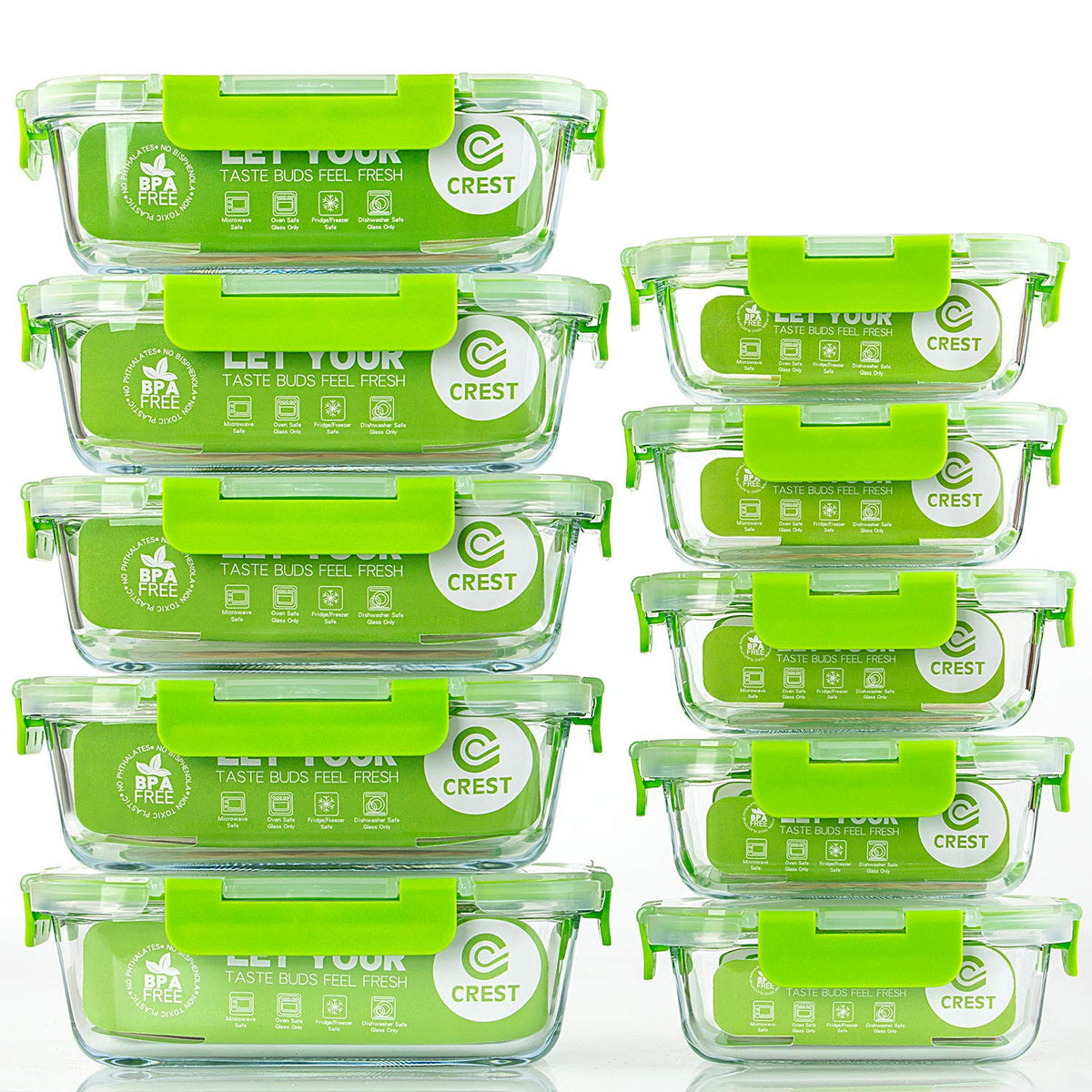C CREST glass meal prep containers, 10-pack, organized weekly meals