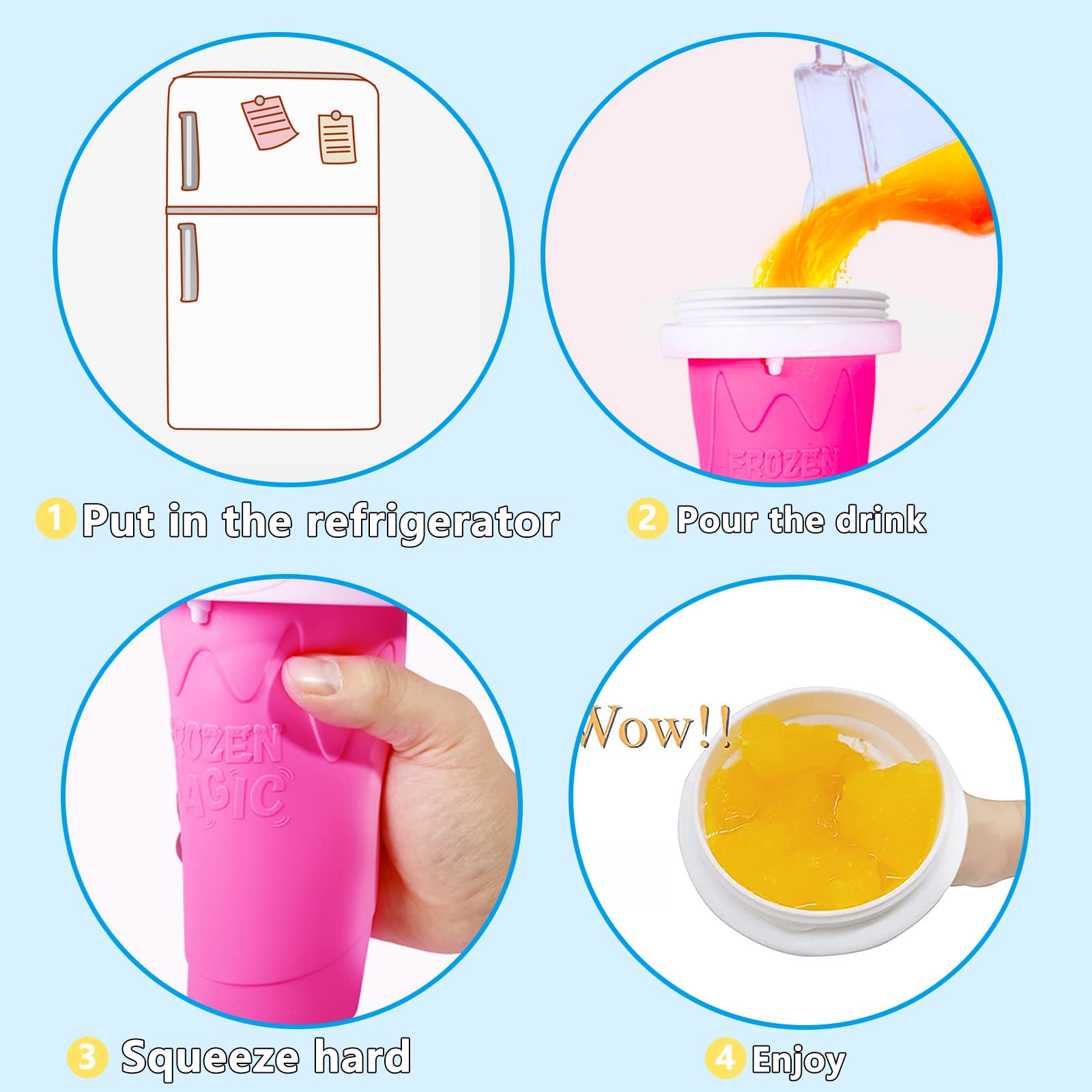 Cdbz Slushy Cup squeeze action creates smooth slushy texture with your beverage.