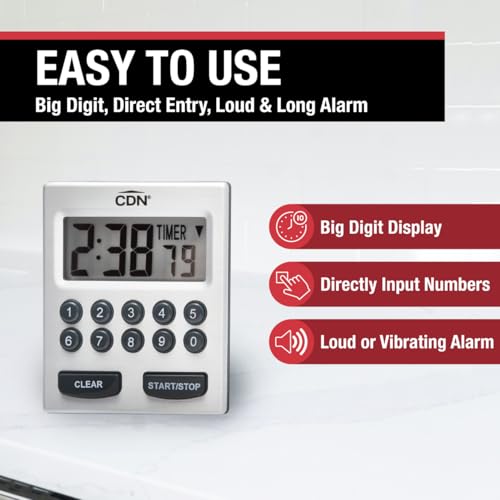 CDN Direct Entry 2-Alarm Timer magnet mount attached to fridge for hands-free timing