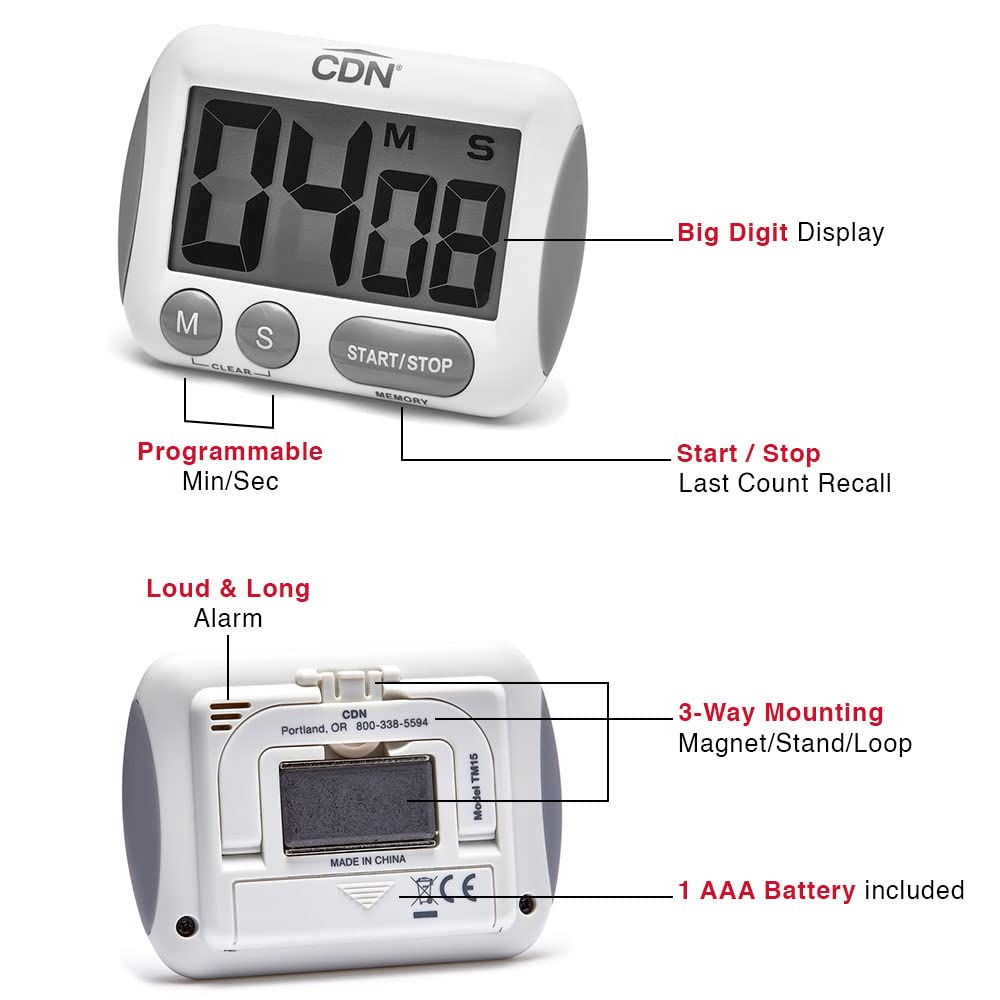 CDN timer clip attaches to apron for portable timing