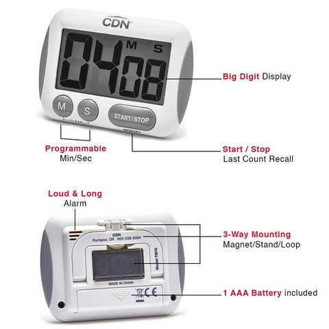 CDN timer clip attaches to apron for portable timing