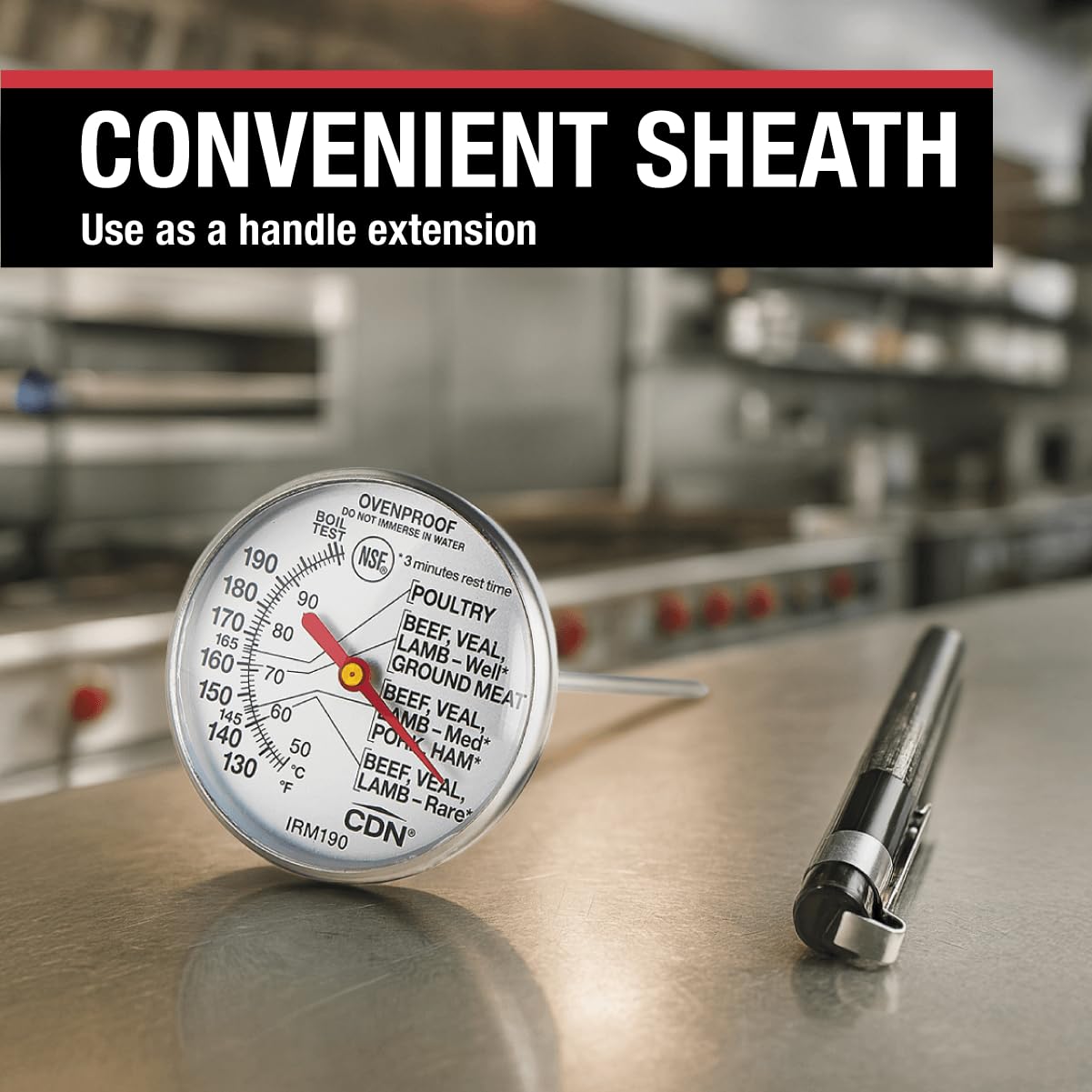 CDN IRM190 thermometer used on grill with clear temperature readout