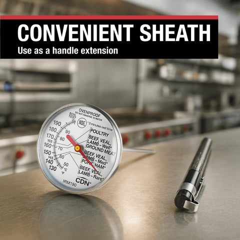 CDN IRM190 thermometer used on grill with clear temperature readout