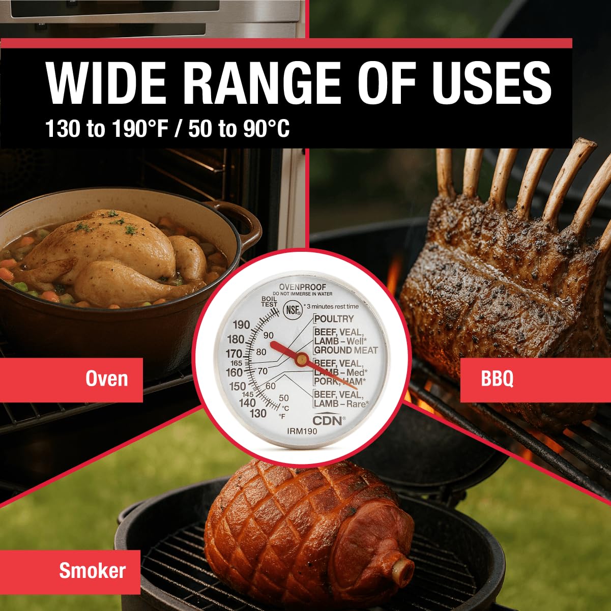 CDN IRM190 rugged design for rotisserie or smoker use