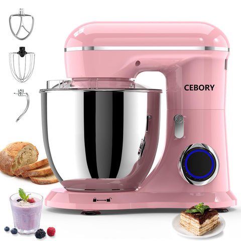 CEBORY 3-in-1 pink stand mixer front view ready for versatile baking tasks