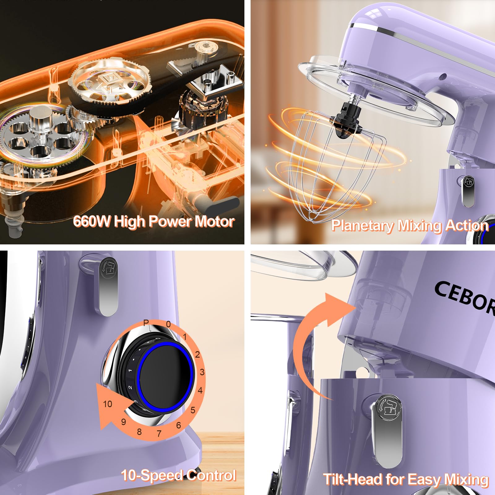 CEBORY DC motor delivering powerful, smooth operation for large batches.