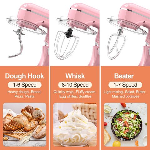 CEBORY dough hook, beater and whisk attached for thorough kneading and whipping