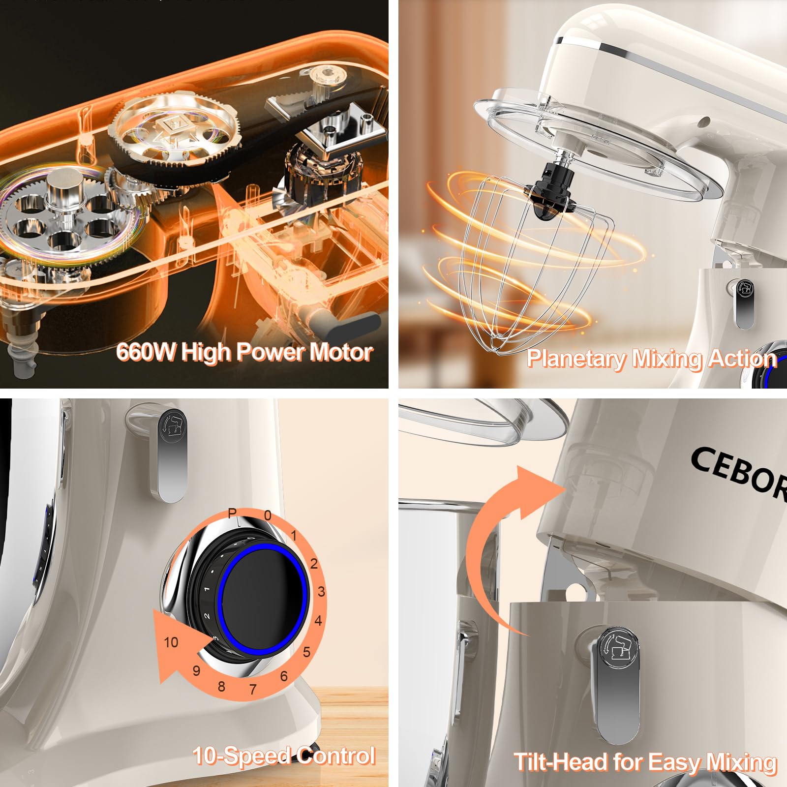 CEBORY Tilt-head design provides quick access to attachments.