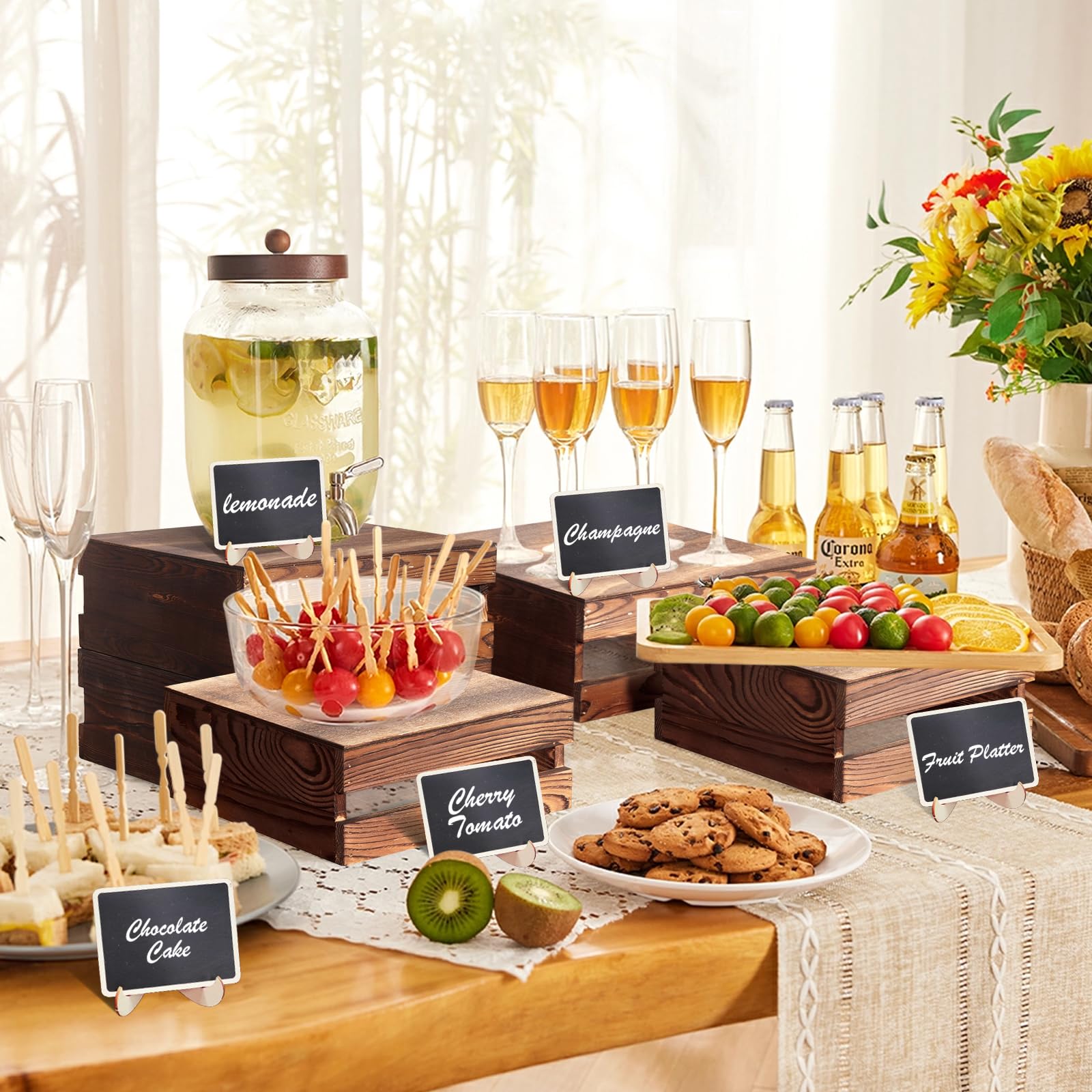 Cecnamt rustic dessert signs elevate labeling on a buffet.
