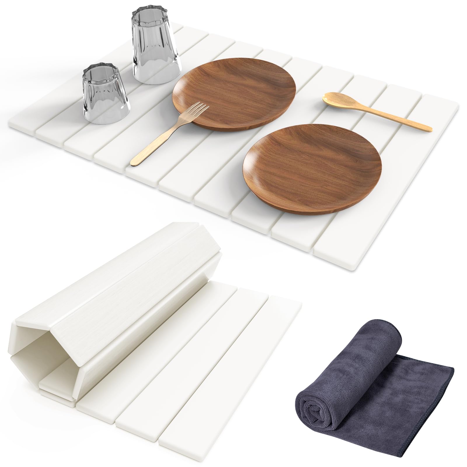Cecnamt stone drying mat unfolded on counter ready for cups and dishes