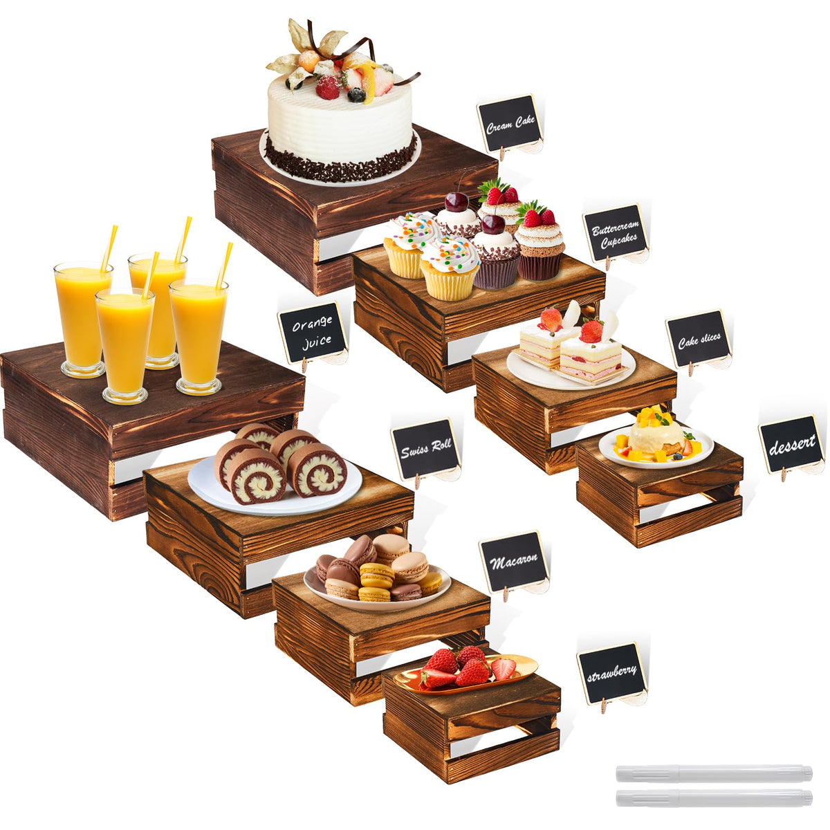 Cecnamt wooden cake stand risers set enhances wedding dessert display.