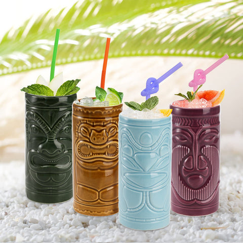 Cedilis tiki mugs ready for mojitos and tropical cocktails during patio entertaining.