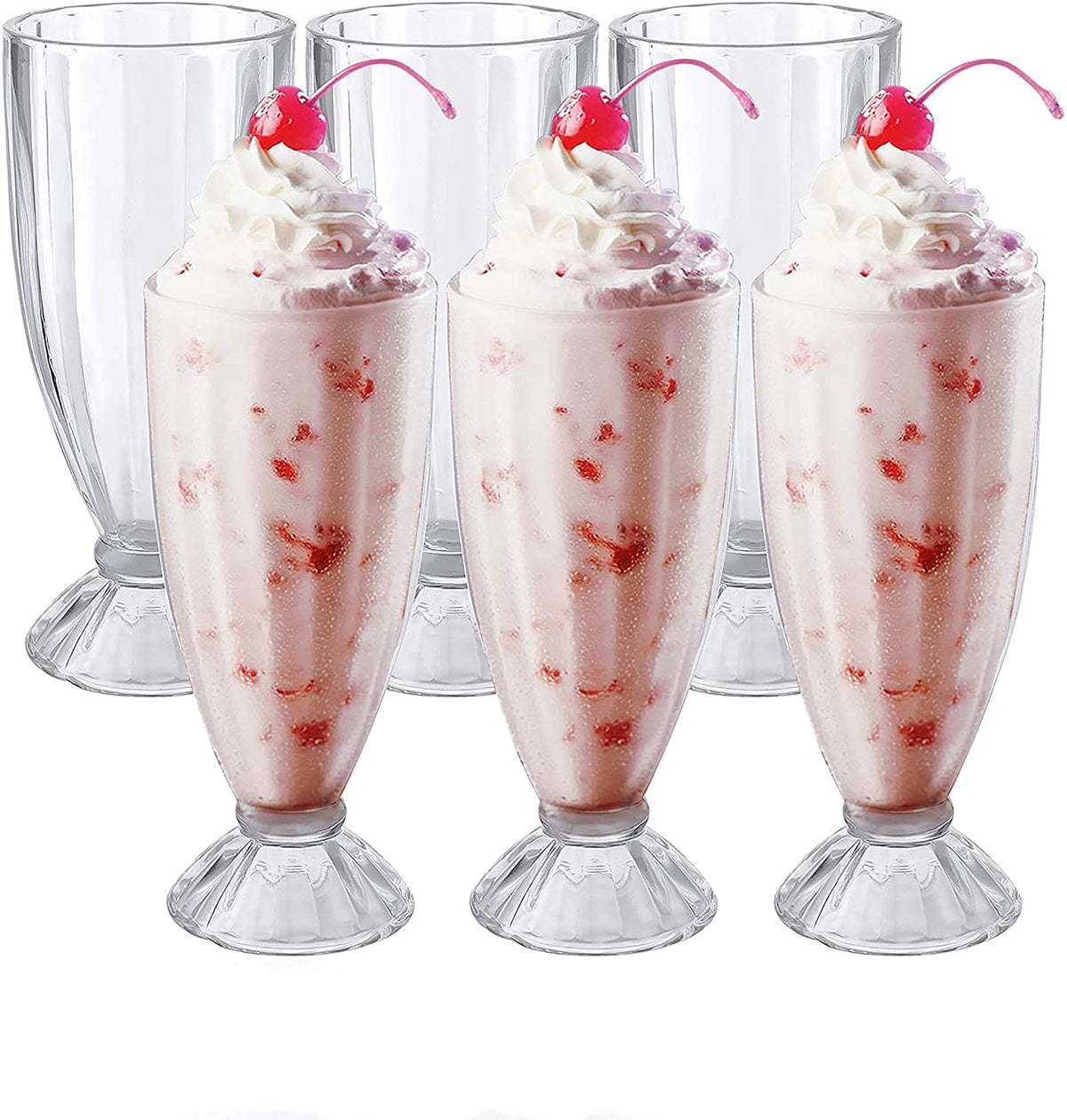 Cedilis 6-pack milkshake glasses in clear 12oz display for creamy shakes