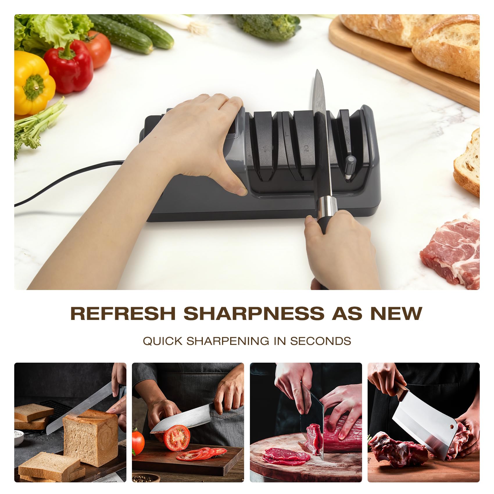 Ceelpeopar knife sharpener offering 3 speed settings for versatile sharpening