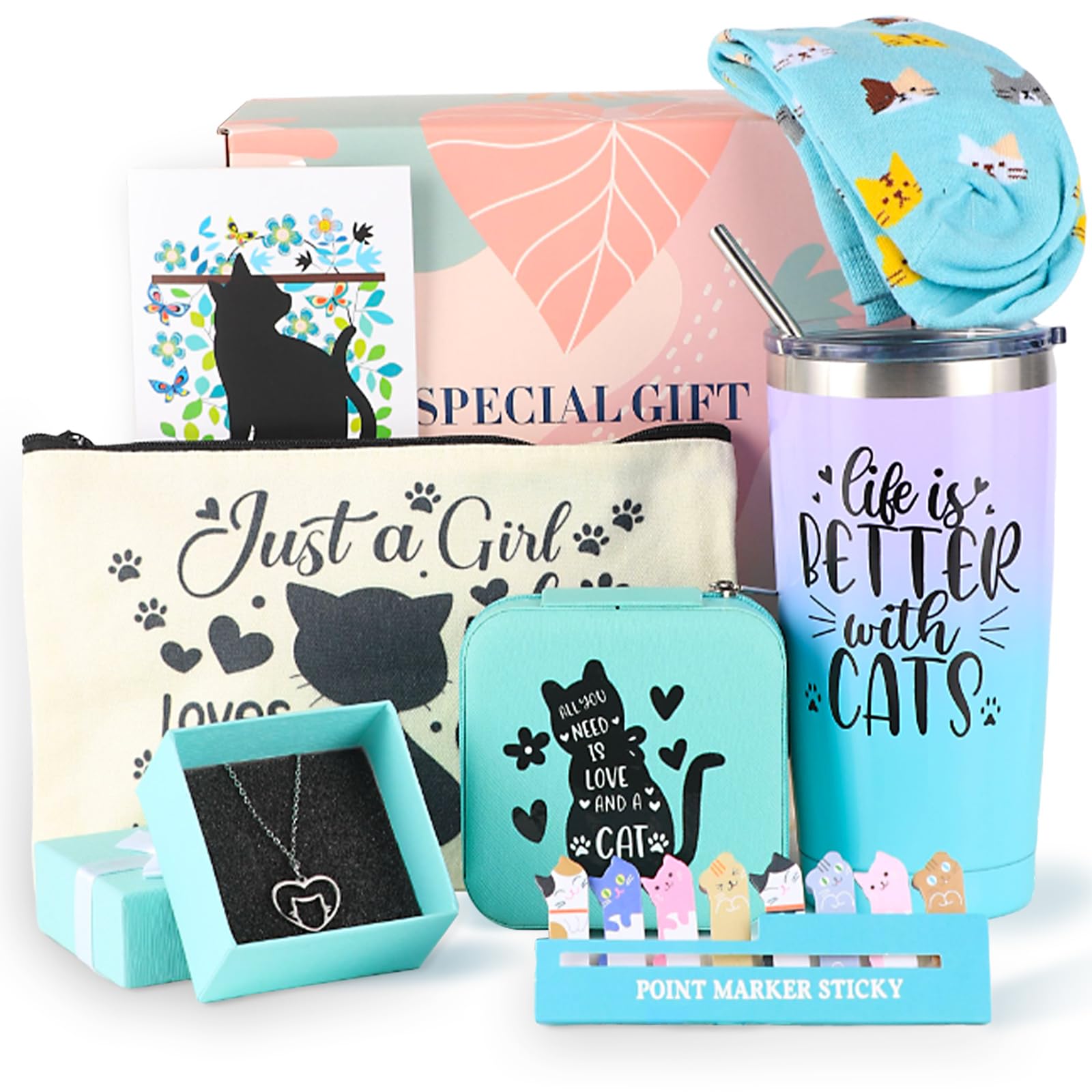 Cefanty cat lover gift basket with a 20 oz tumbler for beverages