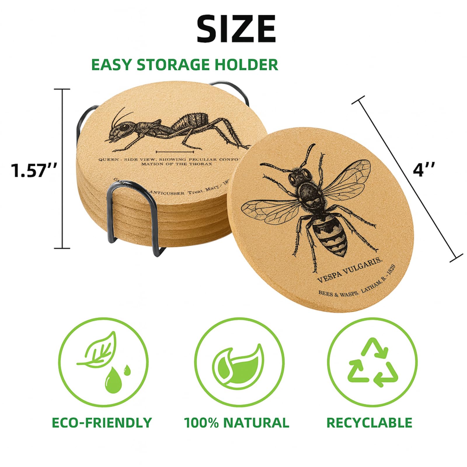 Cegkuc bee coaster with holder showcases pollinator art and absorbs moisture.