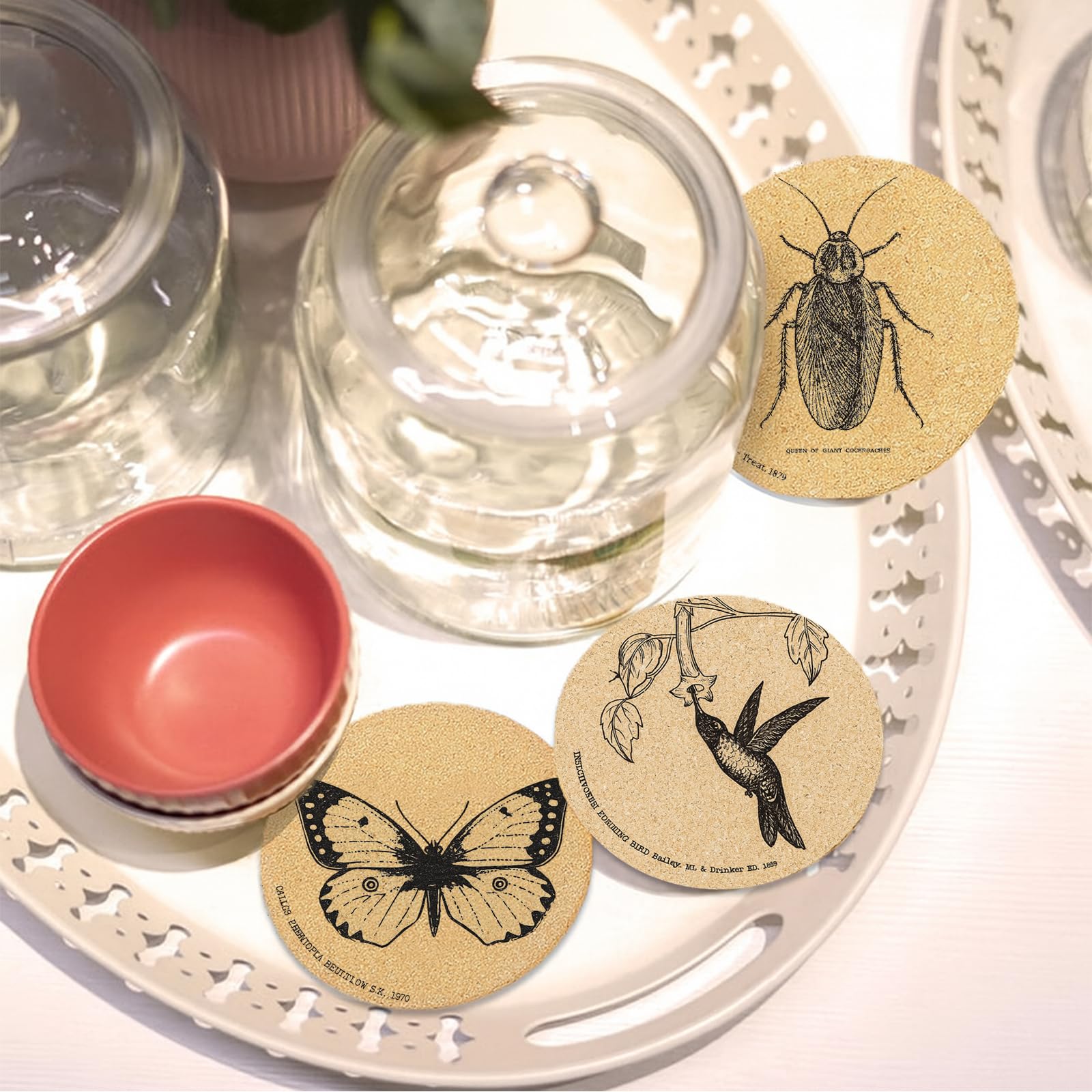Cegkuc nature design insect coaster emphasizes pollinators for desks and tables.