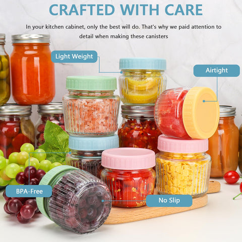 Cehomi 8 oz mason jar with regular-mouth lids close-up, ideal for easy filling.
