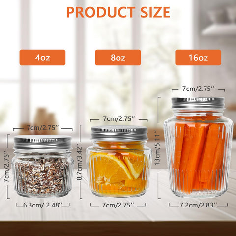 Cehomi ribbed vintage exterior jar 8oz enhances canning and display.