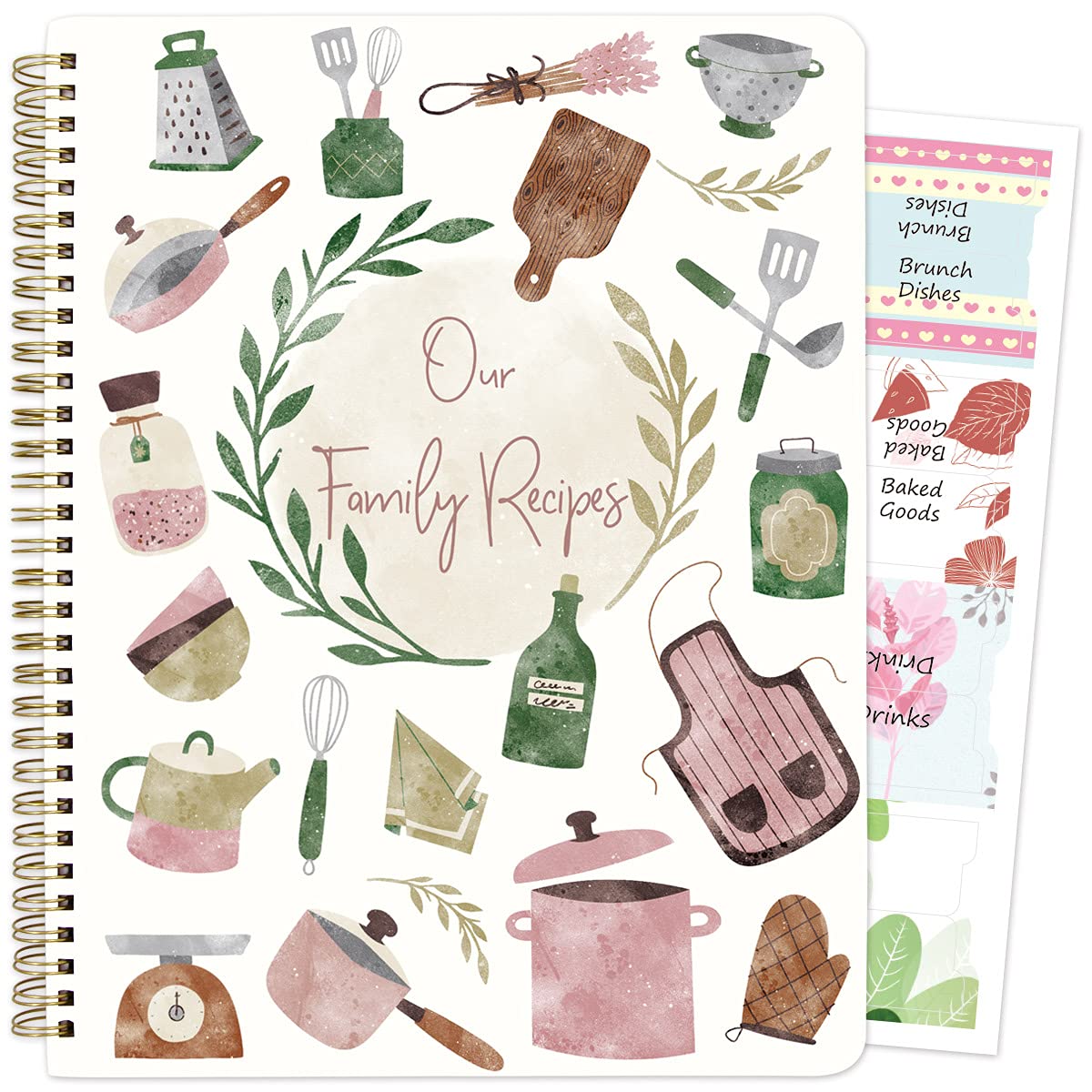 Ceiba Tree Recipe Book cover with watercolor utensils inspires organized cooking ideas.