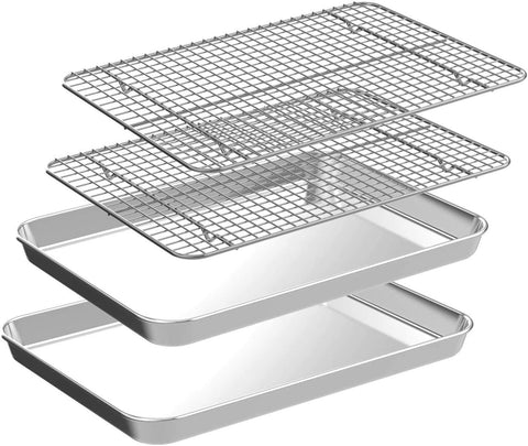 CEKEE 4-piece small baking sheet set for compact toaster ovens.