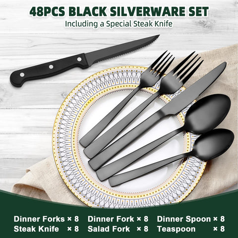 CEKEE black dinner knives with mirror finish elevate casual and formal dinners.