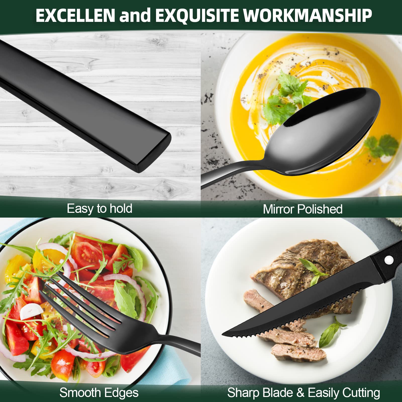 CEKEE black dinner spoons ideal for soups and stews with a refined look.