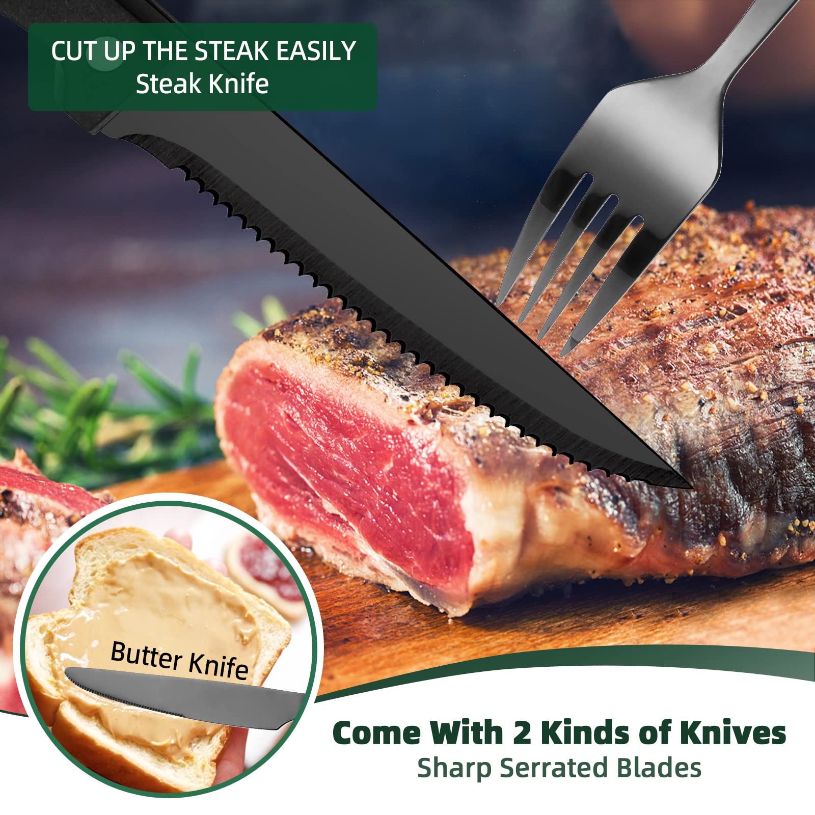 CEKEE black salad forks combine durability with modern style on salads.