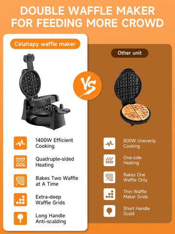Celahapy 180-degree flip system ensures even browning on both sides