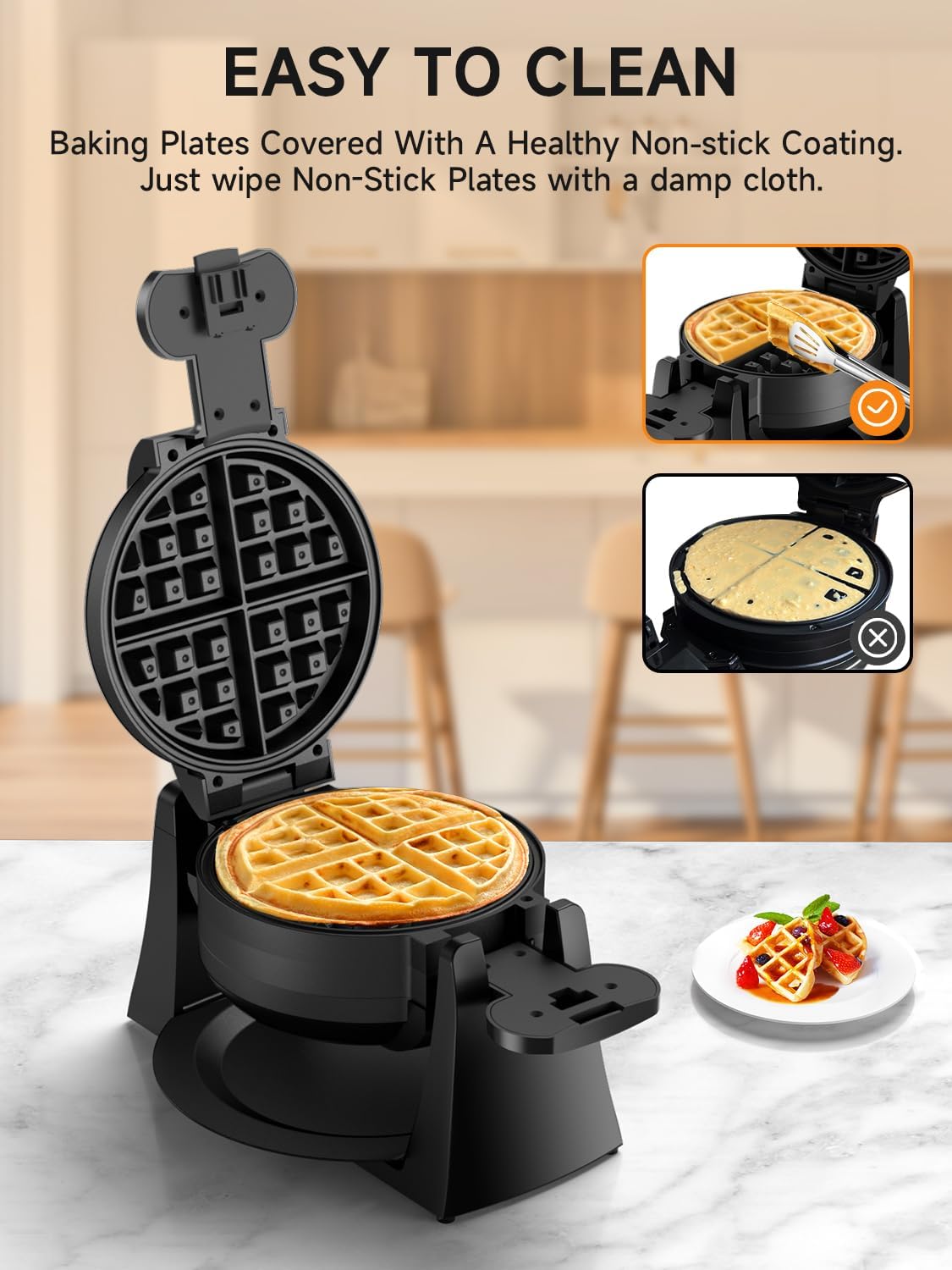 Celahapy nonstick coating releases waffles cleanly for quick cleanup