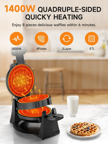 Celahapy rotating waffle plates promote thorough heat distribution for fluffy interiors