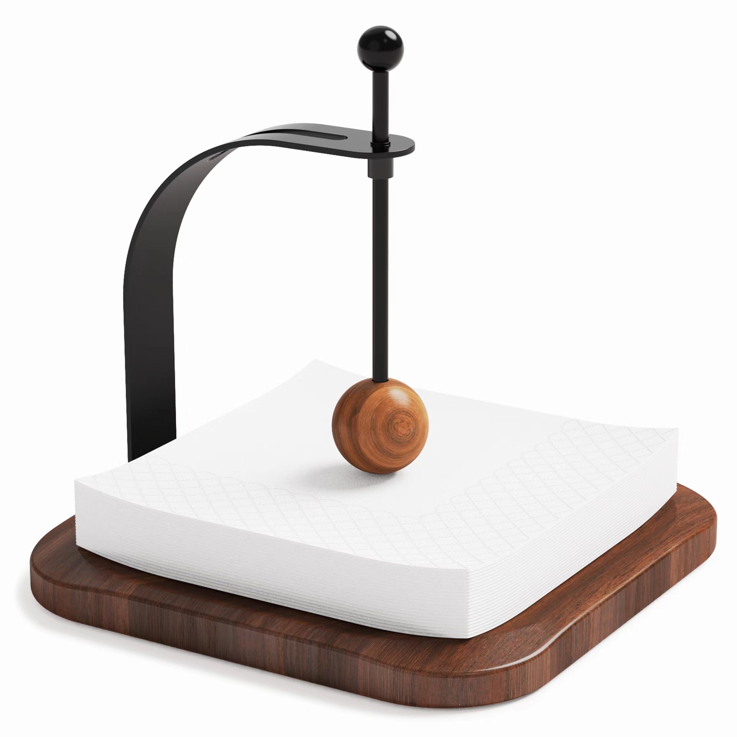 Celestree walnut napkin holder, front view, keeps napkins neatly organized at the table.
