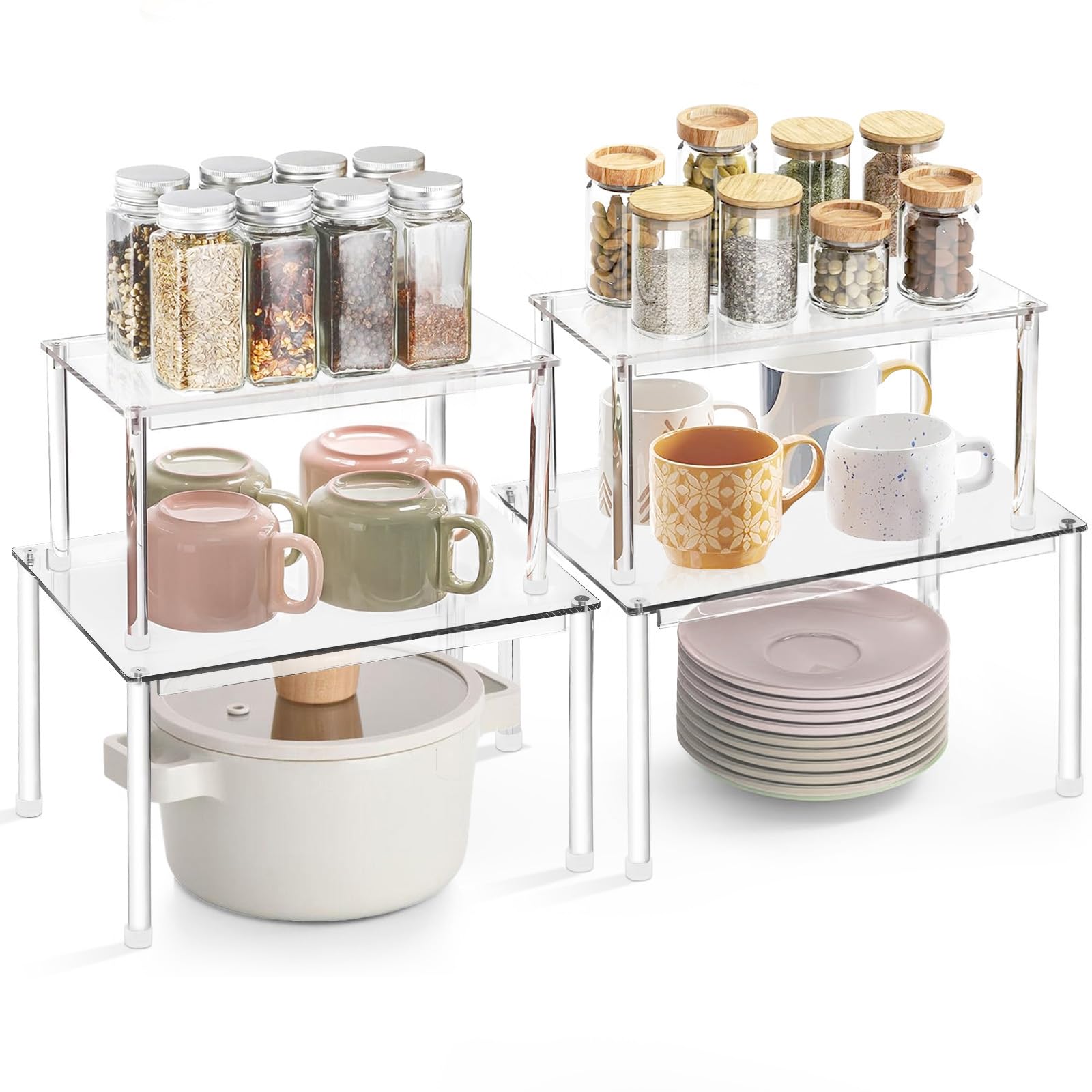 Celsisignis acrylic cabinet organizer 4pc spice rack keeps spices neatly visible and accessible.