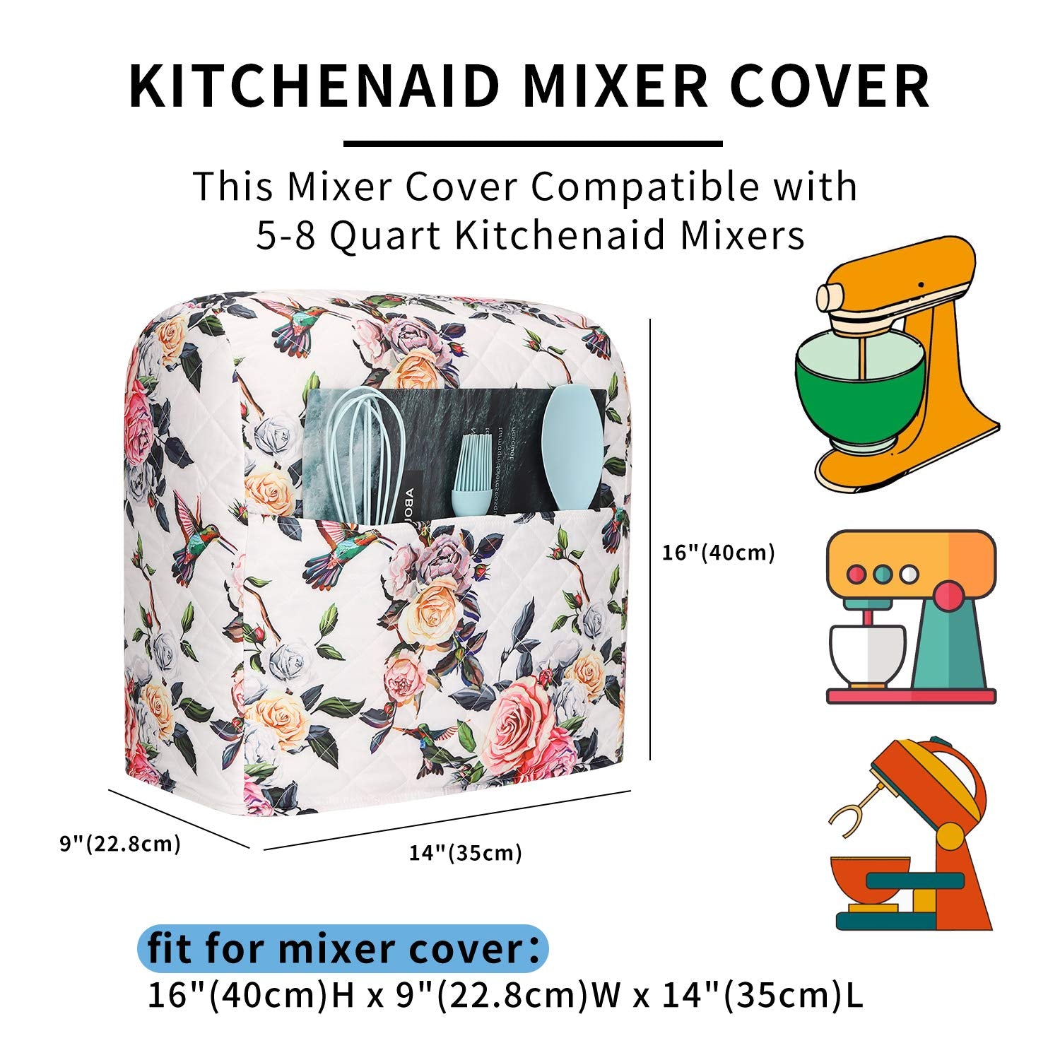 CEMGYIUK mixer cover with pockets keeps utensils within reach.