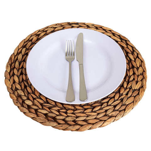 CENBOSS round placemats arranged on a dining table setup.