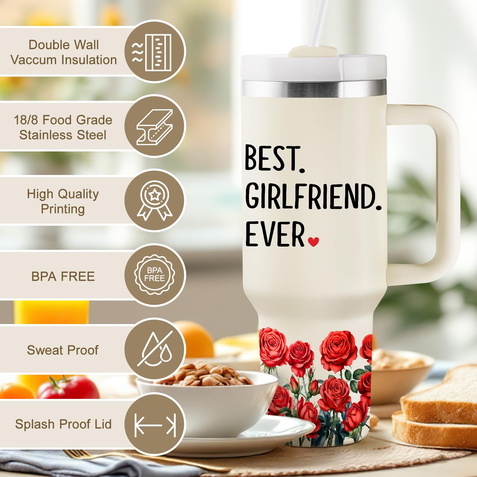 CENDARTE 40oz tumbler lid with straw; easy sipping and spill-safe design