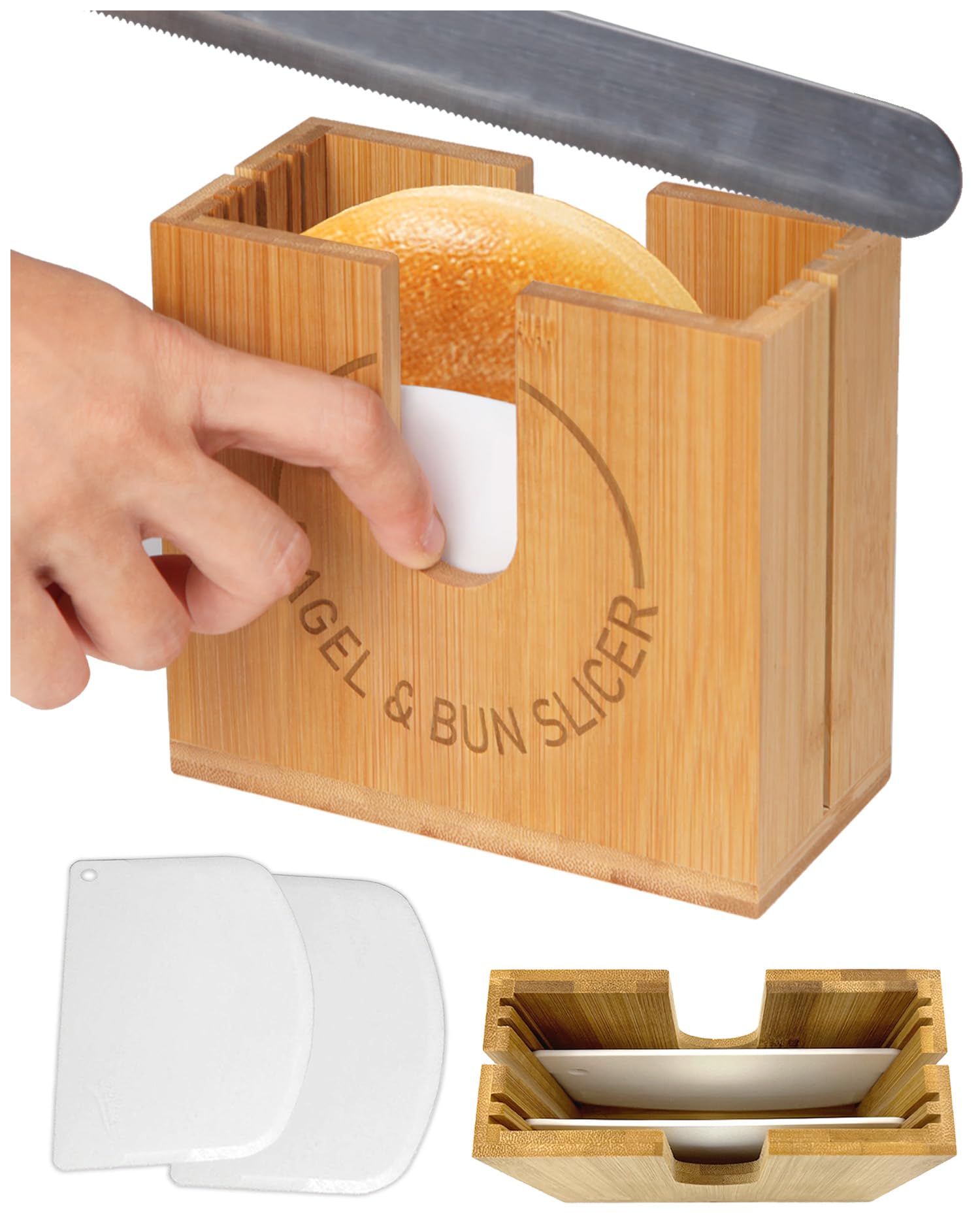 cenleoha adjustable-width bagel slicer holder guides even cuts