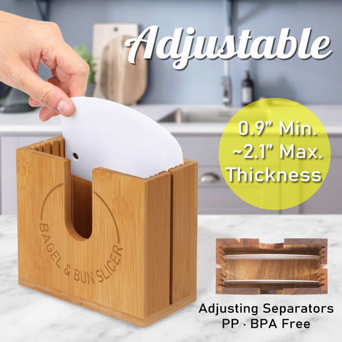 cenleoha bagel slicer knife-slot-guide helps steady the blade for even cuts
